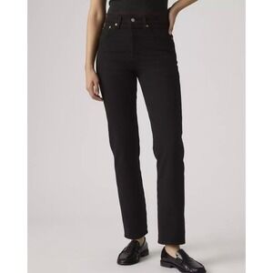 Levis Premium Wedgie Straight Jeans Black Denim High Rise Button Fly 29x26